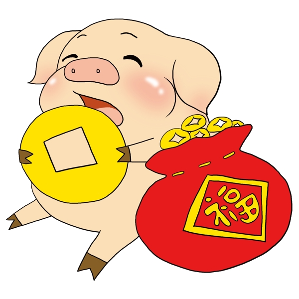 可爱卡通吃金币的小猪