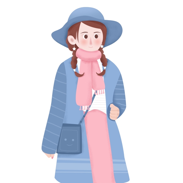 小清新冬季带着蓝色帽子穿着大衣的女孩