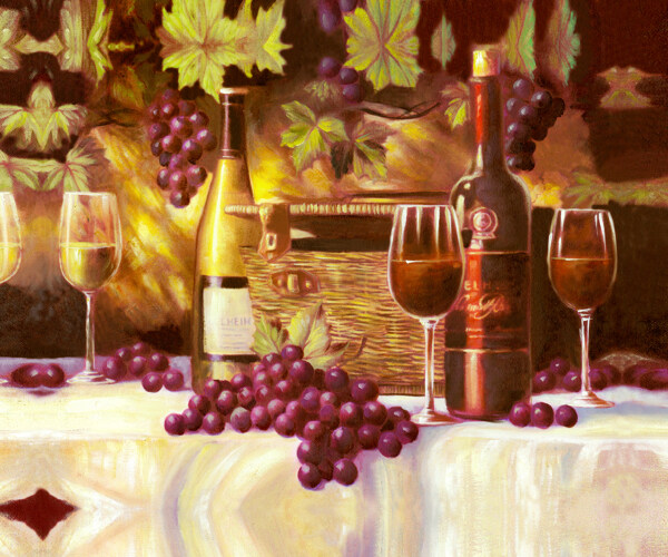 葡萄和酒装饰画