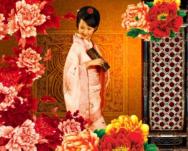 中国风古典文化牡丹宣传素材