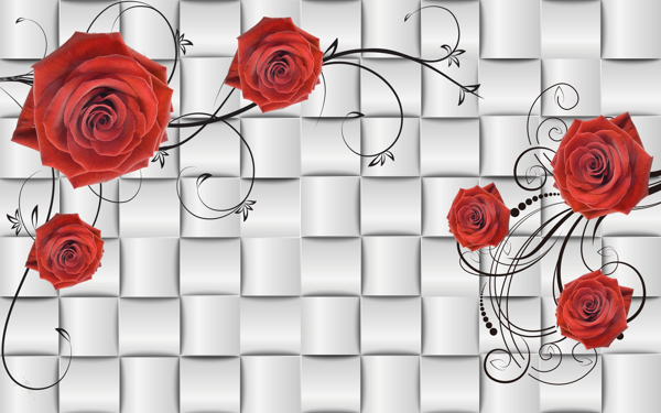 格子玫瑰装饰背景墙