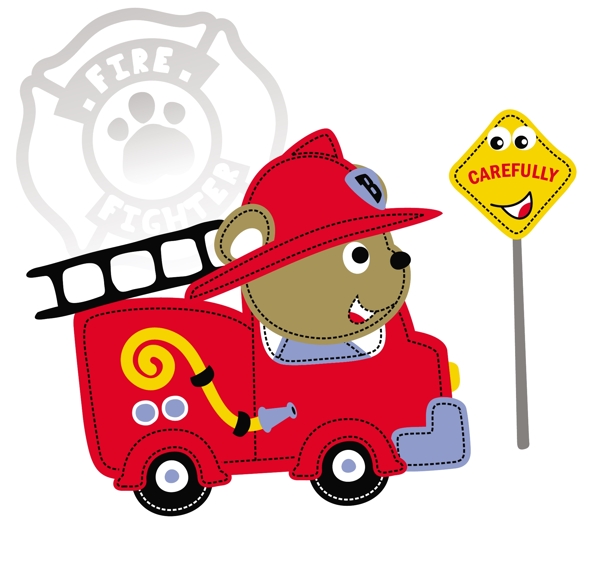 红色小卡车小熊可爱卡通图