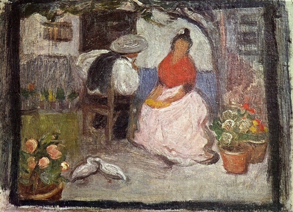 1899Coupledansunpatioandalou西班牙画家巴勃罗毕加索抽象油画人物人体油画装饰画