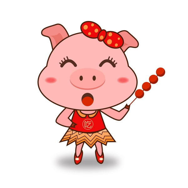 原创2019猪年吃糖葫芦得猪可爱卡通元素