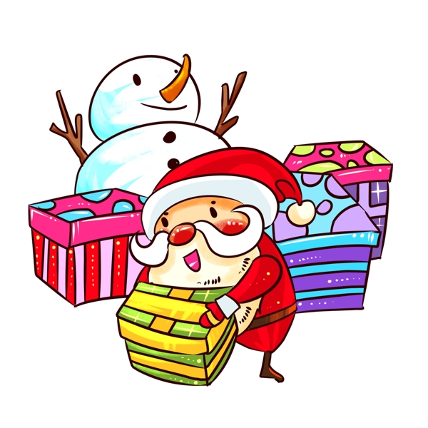 圣诞节圣诞老人礼物盒手绘插画
