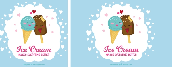 爱情主题冰淇淋插图蓝色背景