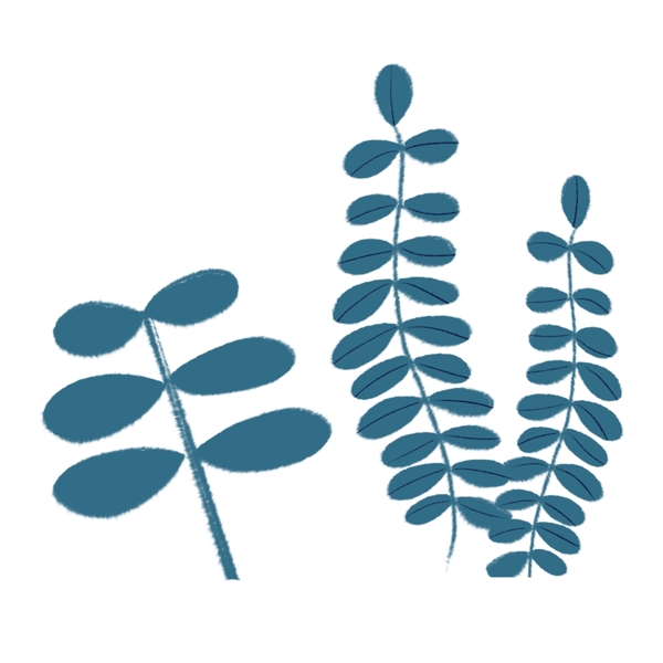 蓝色手绘叶子植物装饰图案