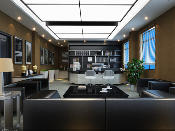 一张现代黑白灰风格办公室的设计效果图