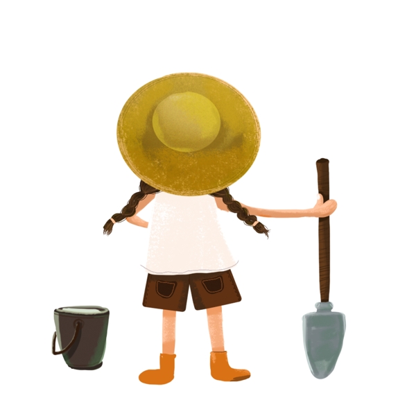 卡通可爱一个干农活的小女孩