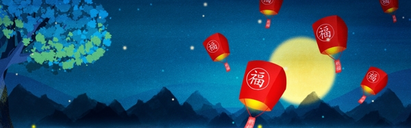 圆月玉兔八月十五中秋节banner背景
