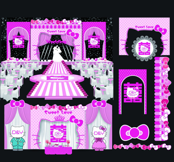 粉色婚礼装饰背景展示设计