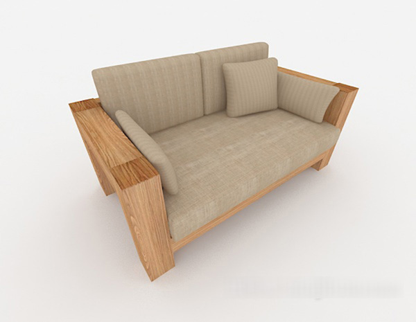 现代简约实木双人沙发3d模型下载