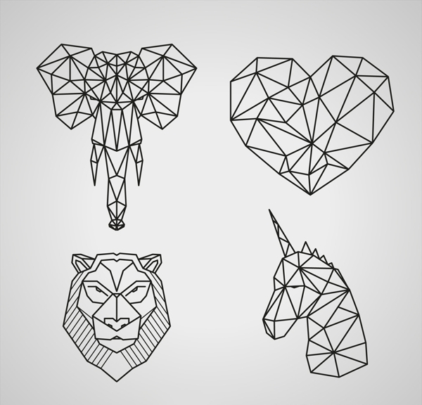 几何抽象动物头像图案印花