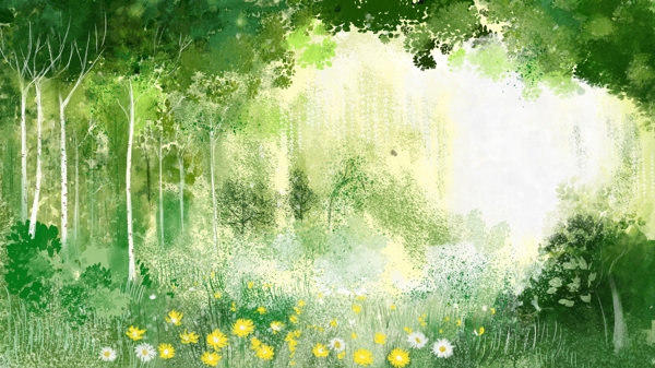 彩绘花丛森林背景图