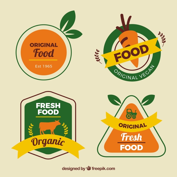 橙色细节有机食品标签图标