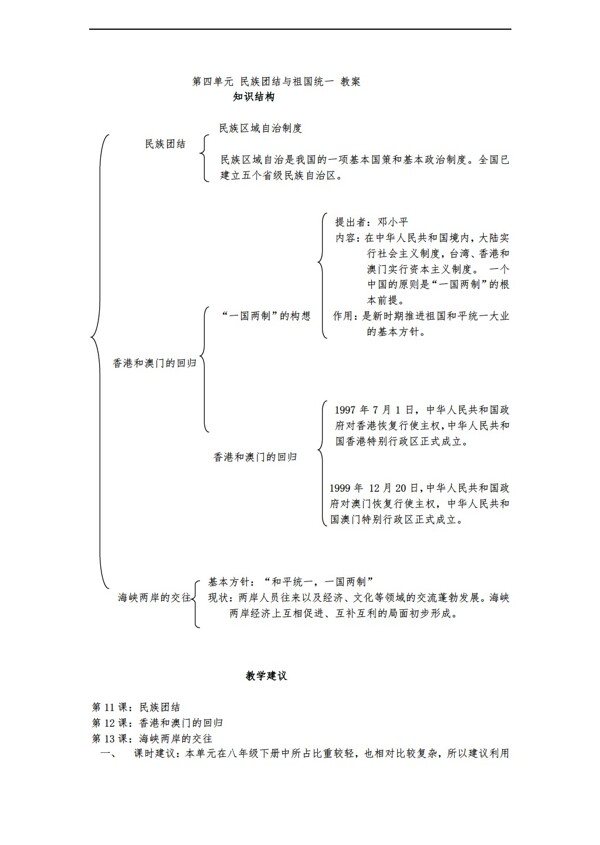 八年级下册历史初中八年级下册第四单元民族团结与祖国案