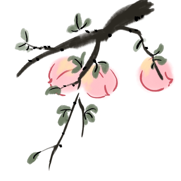 桃树果树水墨国画