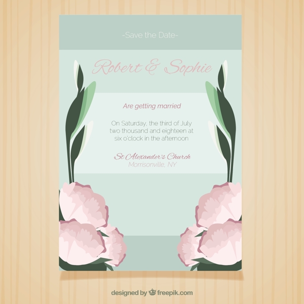 花卉装饰花边婚礼邀请卡
