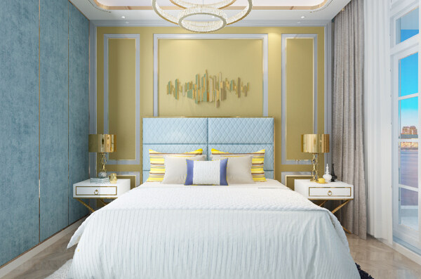 现代简约风格色彩时尚卧室效果图