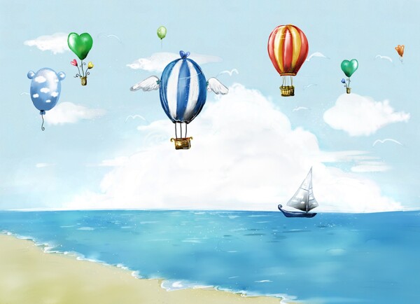 卡通热气球背景图片