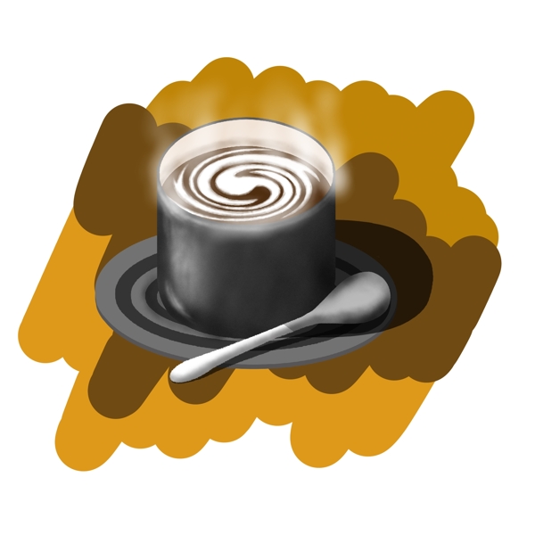 咖啡杯咖啡牛奶勺子手绘