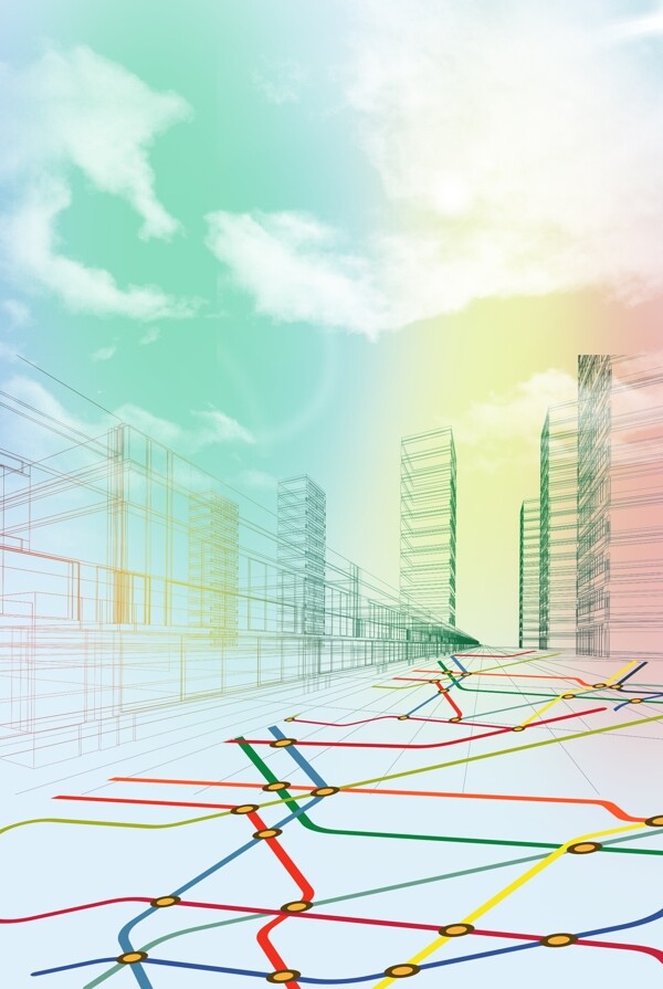 彩色梦幻城市交通线路图背景