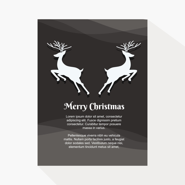对称的鹿在灰色的圣诞卡