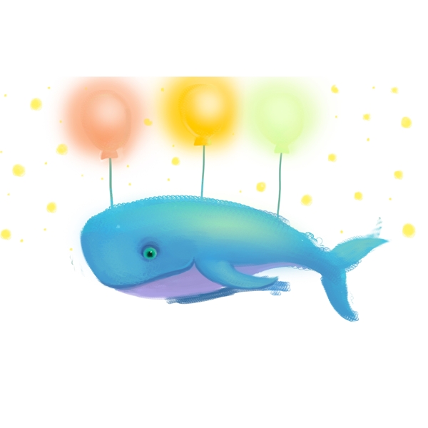 蓝色鲸鱼亮灯卡通元素