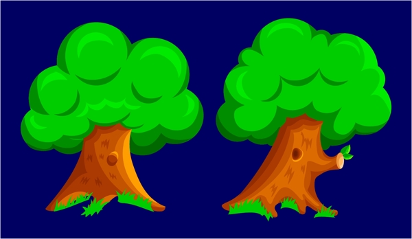 卡通两棵树