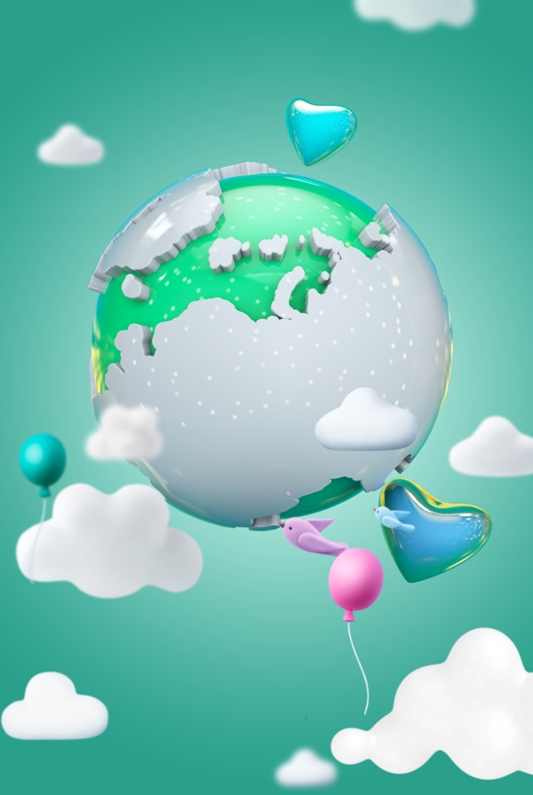 C4D风世界地球日绿色环保海报