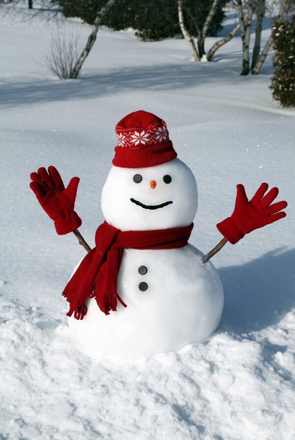 红色装扮的雪人图片