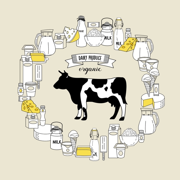 手绘美食的牛奶制品插画