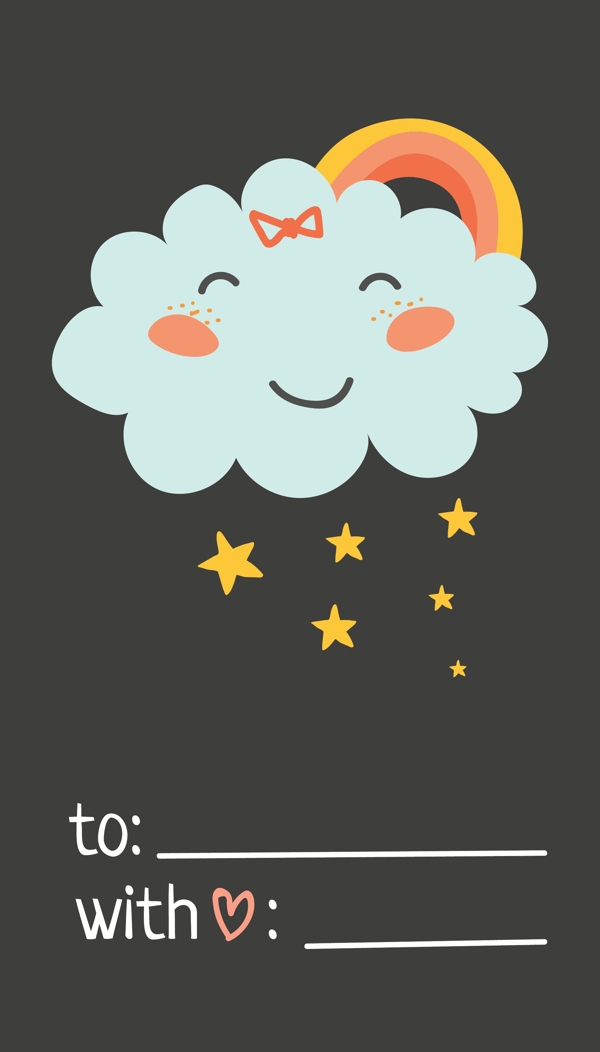 可爱微笑云朵彩虹卡通标签矢量素材