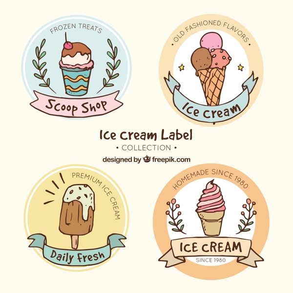 各种手绘风格圆形冰淇淋标签