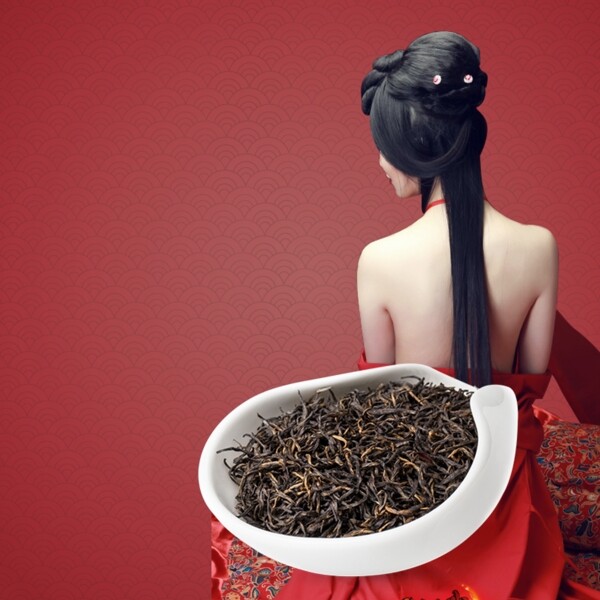 茶叶茶文化美女背影直通车钻展背景