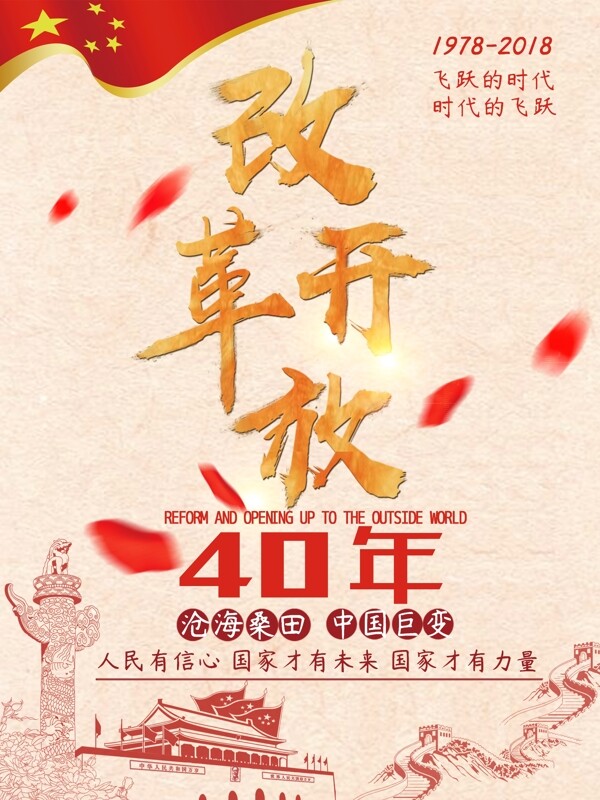 红色改革开放四十周年党建海报