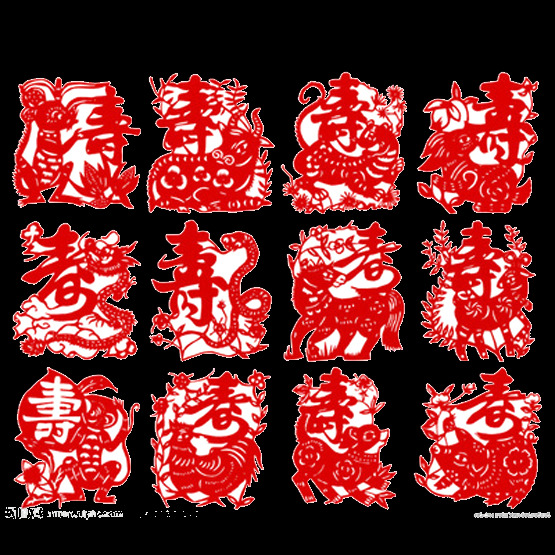 中国传统剪纸生肖寿字PSD源文图片