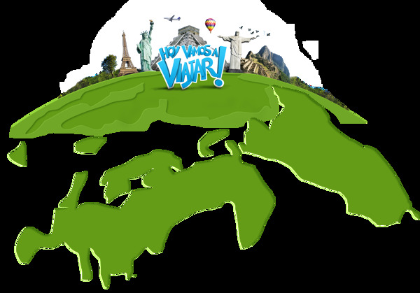 卡通绿色地球世界名胜地标建筑png元素