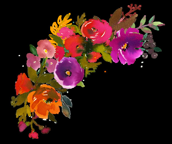 手绘面具上的装饰花卉png透明素材