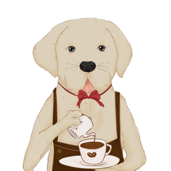 卡通可爱狗狗倒咖啡原创元素