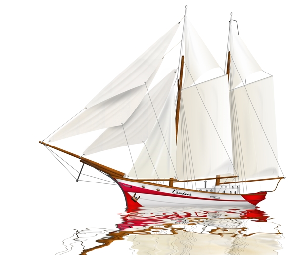 水面上的白色帆船图片