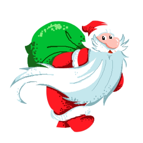 手绘卡通背着绿色袋子的长胡子圣诞老人