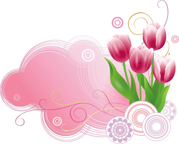 粉红色的郁金香花的摘要背景矢量