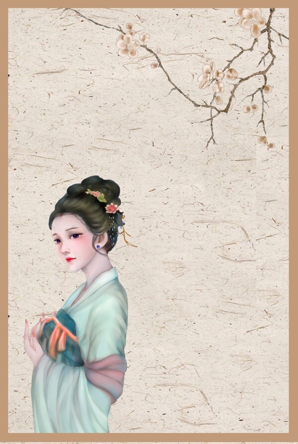 中国风美女杨玉环纸质背景素材