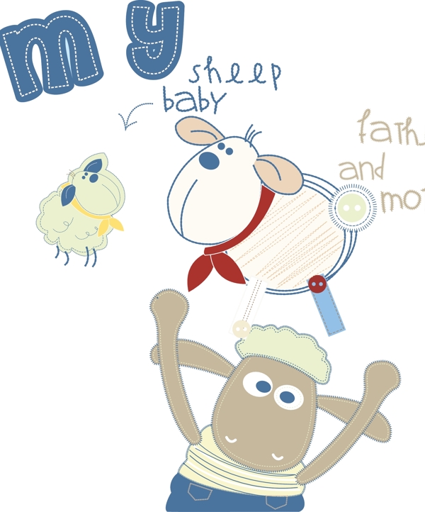 印花矢量图可爱卡通卡通动物绵羊免费素材