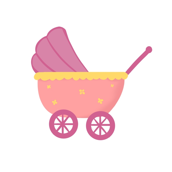 卡通粉色婴儿手推车可商用