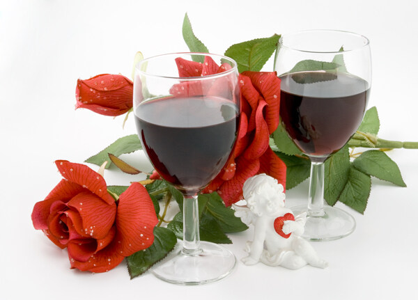 红酒和玫瑰花图片