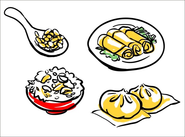 平面线稿手绘食物装饰图案