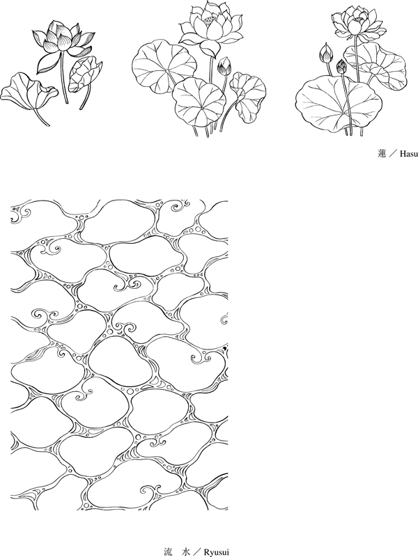 线描莲花流水EPS矢量