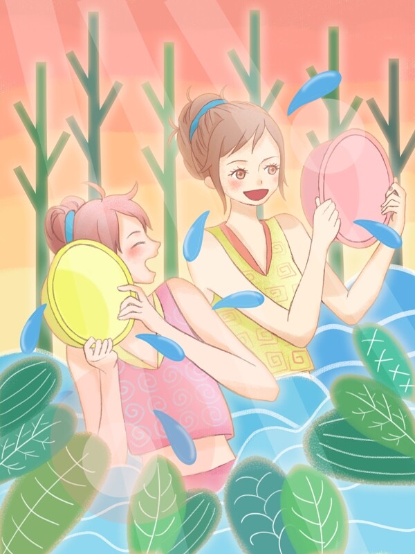 泼水节传统节日女孩夏天插画